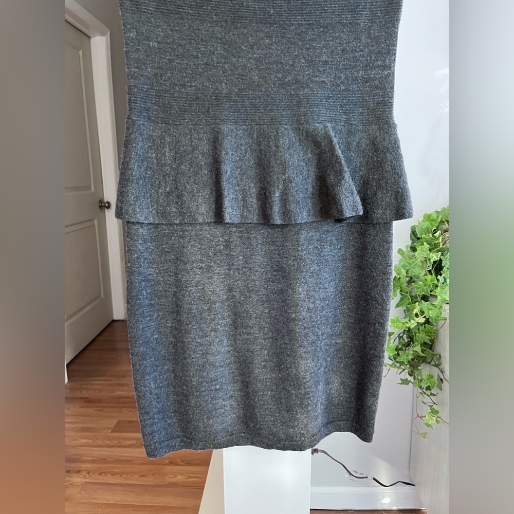 LOFT Gray Short Sleeve Wool Blend Peplum Mini Dress - Picture 5 of 6
